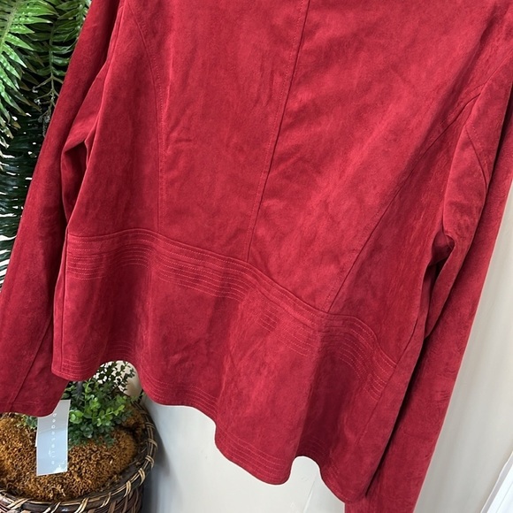 Brand New Bagatelle Cherry Red Draped Zippered Faux Suede Moto Jacket - Picture 11 of 16
